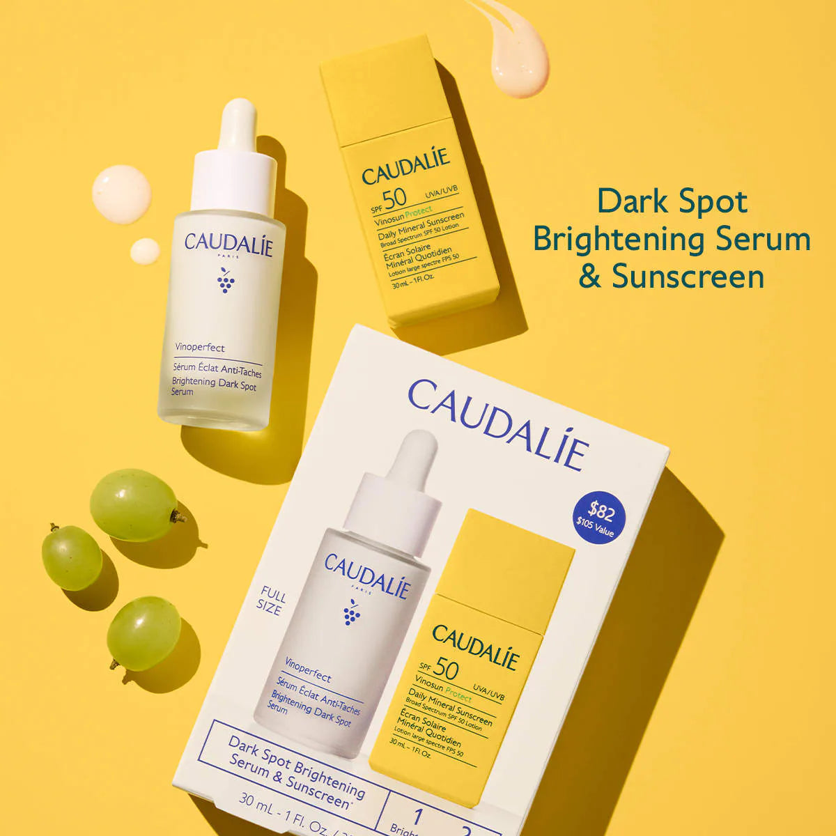 Caudalie  Dark Spot Brightening Serum & Sunscreen SPF 50 Set