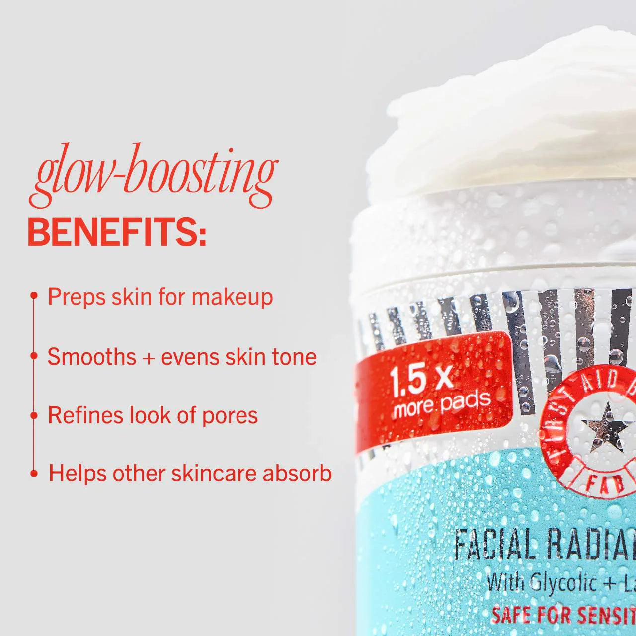 First Aid Beauty  Facial Radiance Pads with Glycolic + Lactic Acids – Exfoliating Pads with AHA