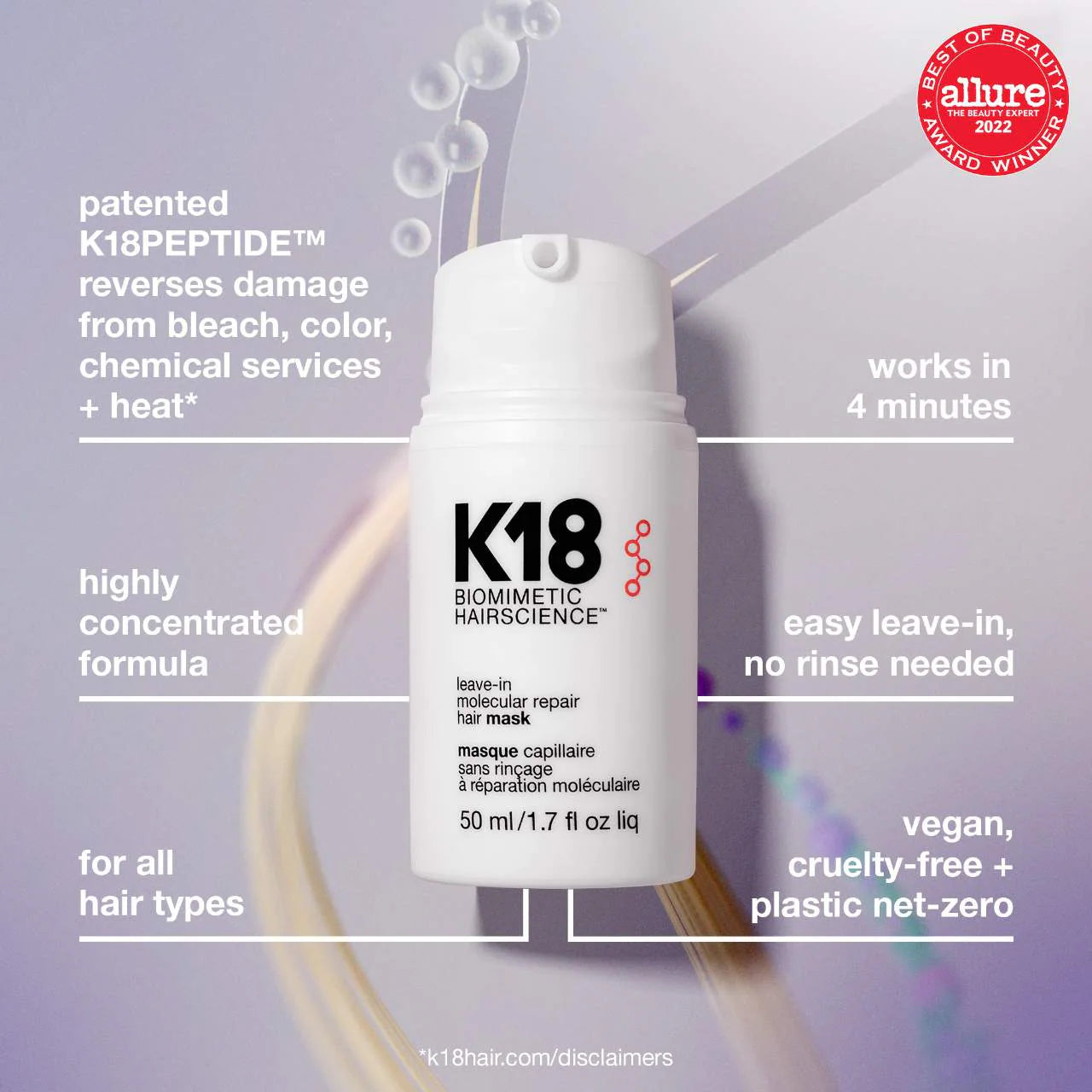 K18 Biomimetic Hairscience  Leave-In Molecular Repair Hair Mask