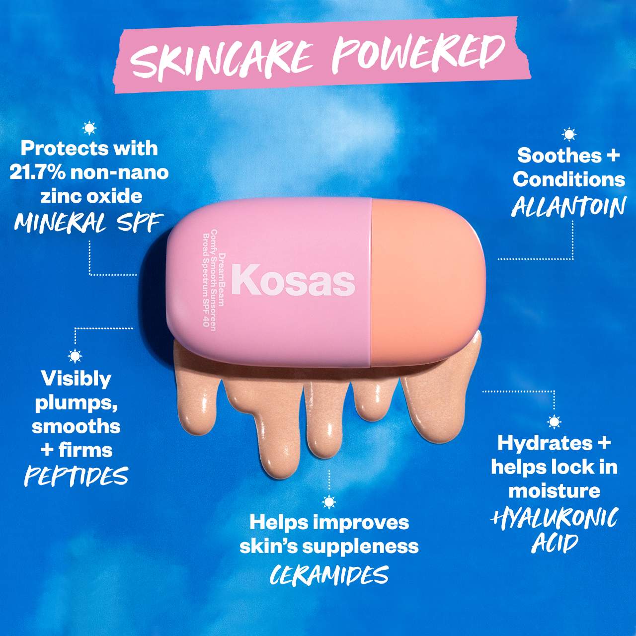 Kosas  DreamBeam Silicone-Free Mineral Sunscreen SPF 40 with Ceramides and Peptides